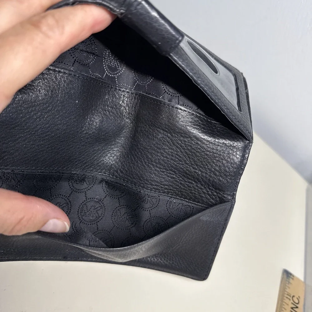 Michael Kors Black Soft Leather Twofold  Snap Zip Flap Women's Large Wallet